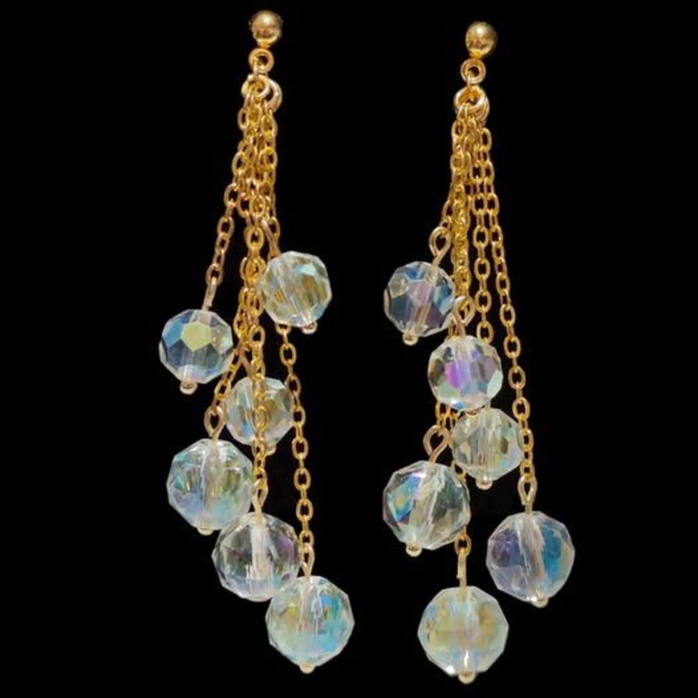 Aurora Borealis Layered Crystal Earrings-Wires-Silver